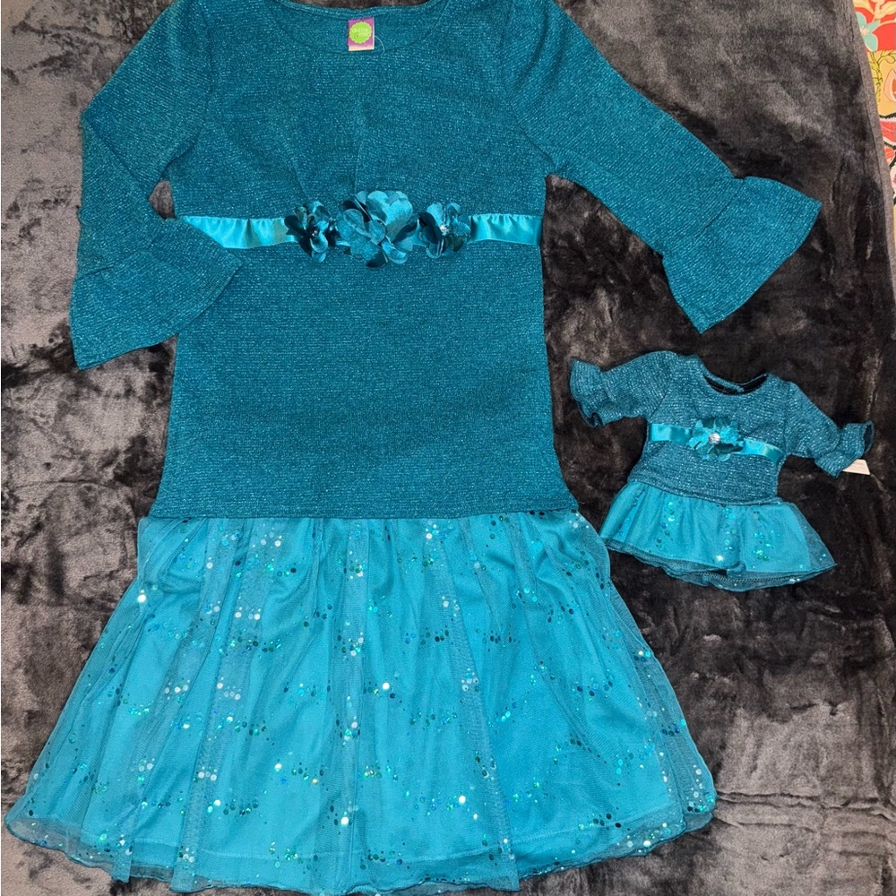 Dollie & Me Teal Dressy Outfit with Matching Doll Dress w/ DISCOUNTED SHIPPING